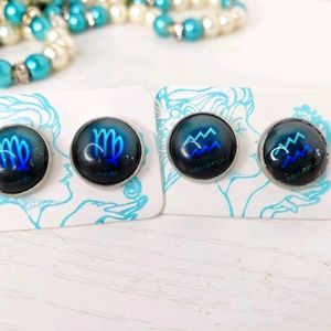 Black Zodiac Flatback Stud Earrings
